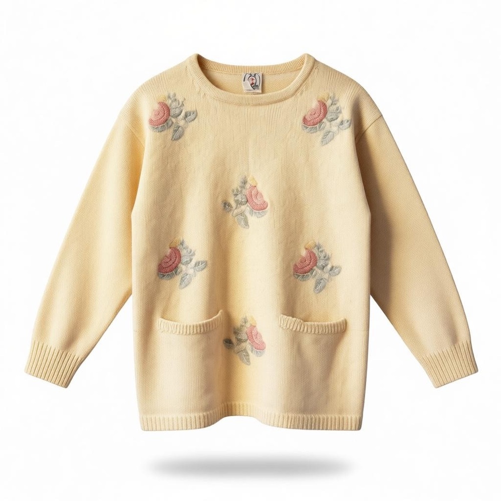 Vibtage 80’s Floral Embroidered Yellow Sweater